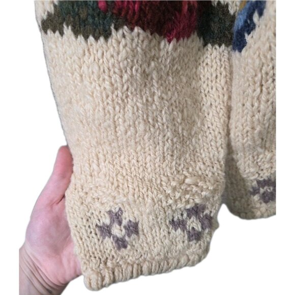 Vtg Sz L 90s Express Tricot Hand Knit Wool Chunky Sweater Cardigan Cottagecore - Picture 5 of 9